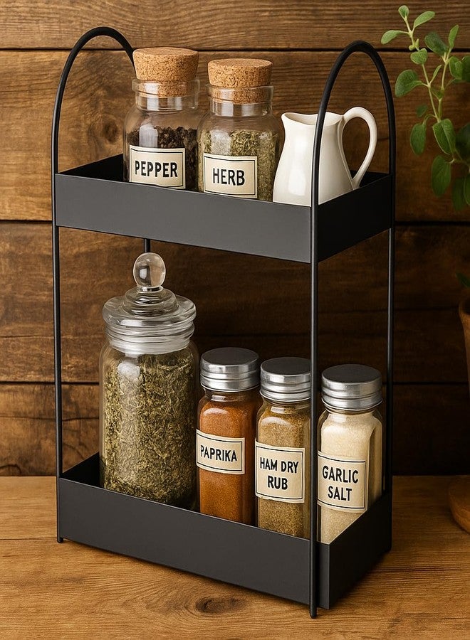 Kundi Dual-Tier Standing Rack | Countertop Storage Organizer | Vanity Tray for Cosmetics | Kitchen & Bathroom Corner Shelf | Spice Holder (2-Tier Black) - Image 3